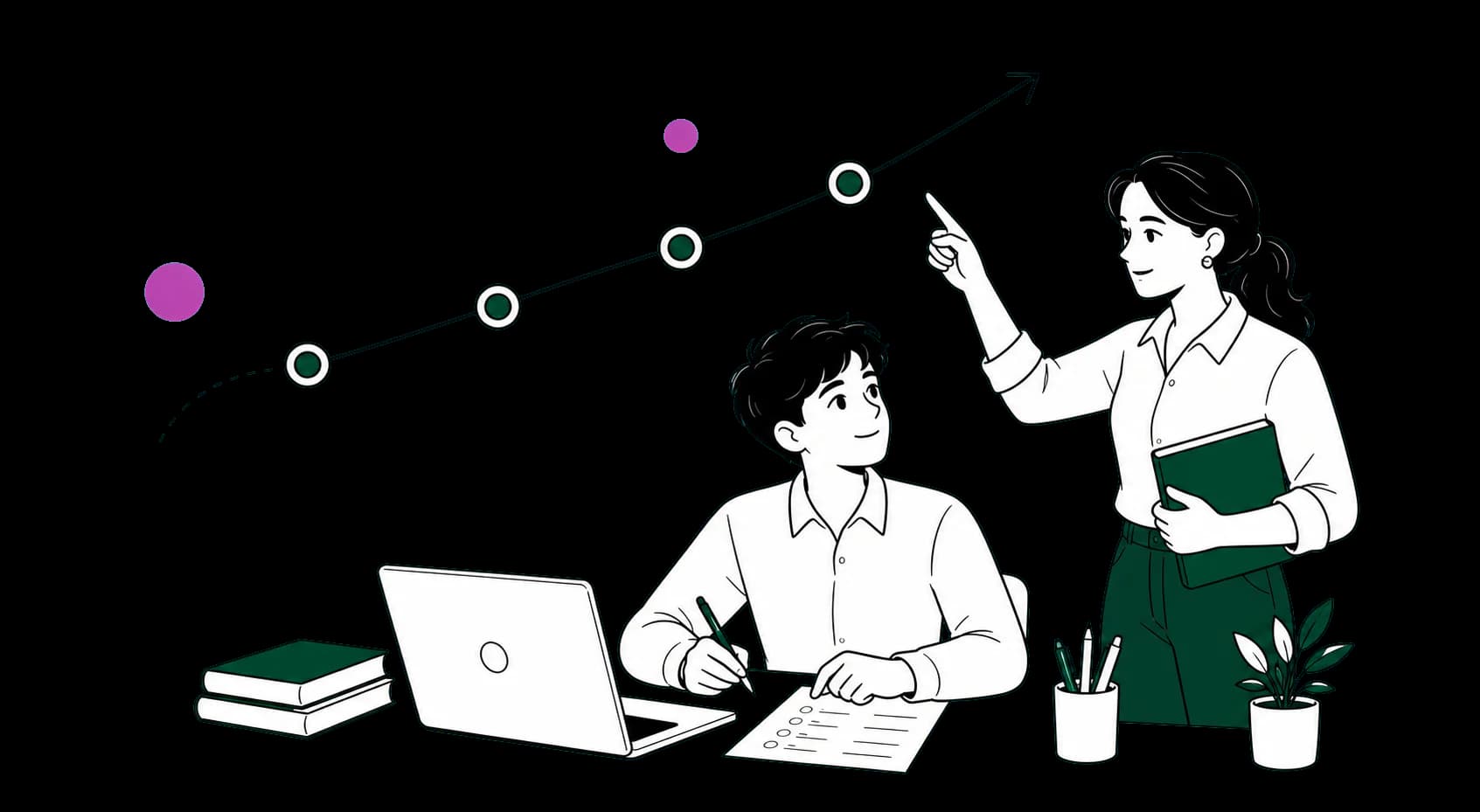 A student and educator reviewing a four-step preparation journey