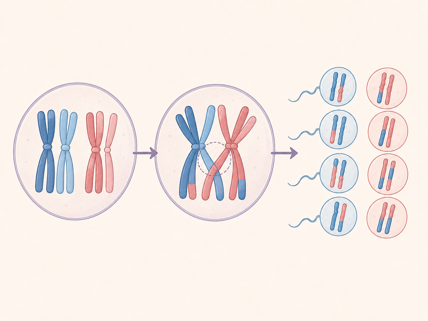 The process of recombination, which re-shuffles the DNA